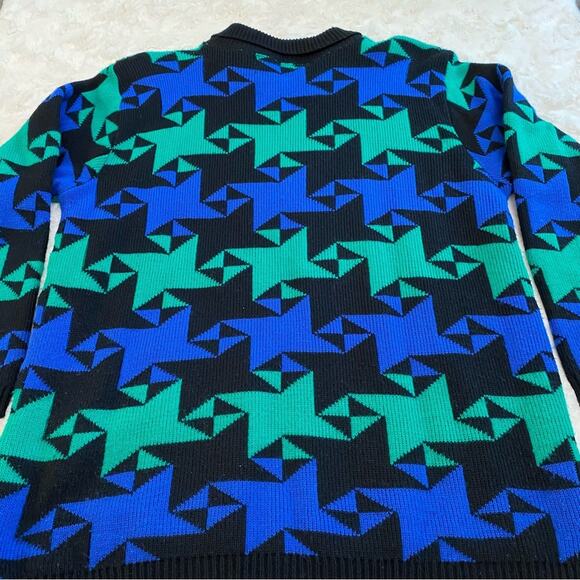 Vintage Alfred Dunner XL Chunky Collared Retro Blue Green Argyle Sweater - Picture 8 of 10